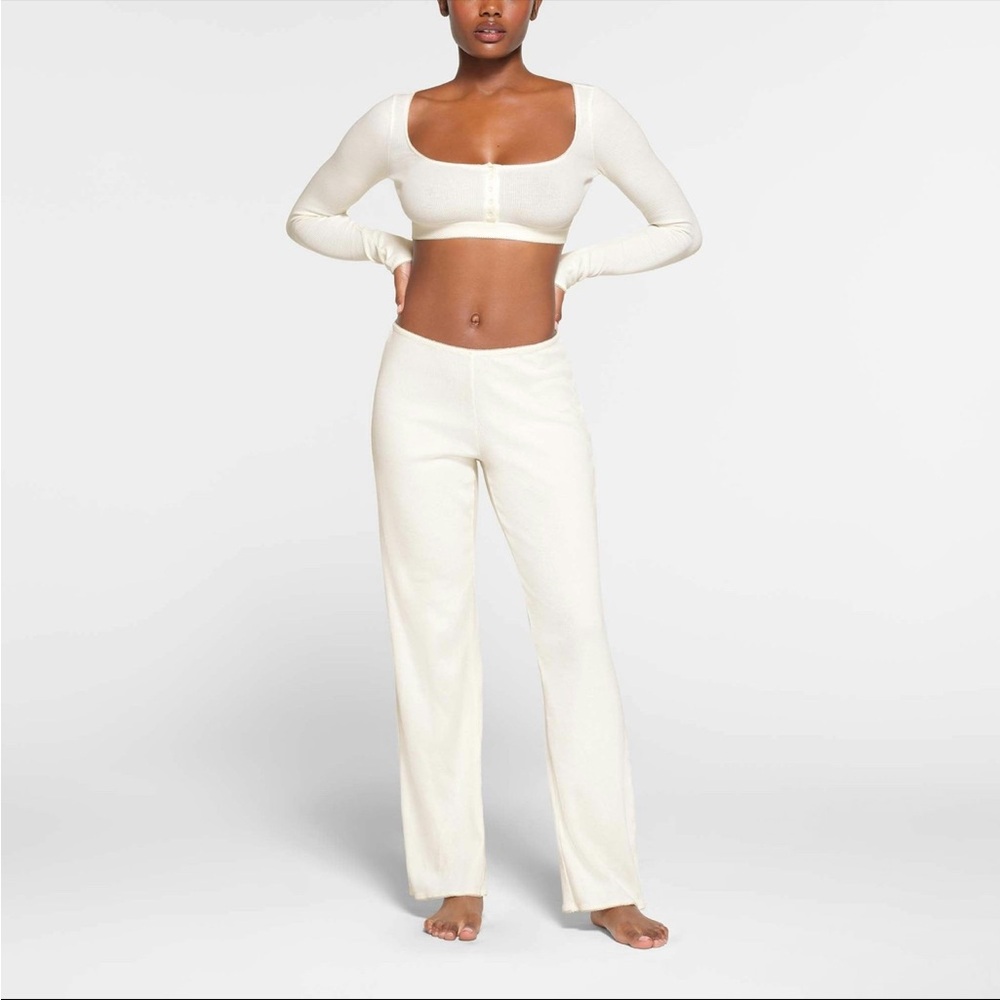 Skims cotton rib pants cream color small